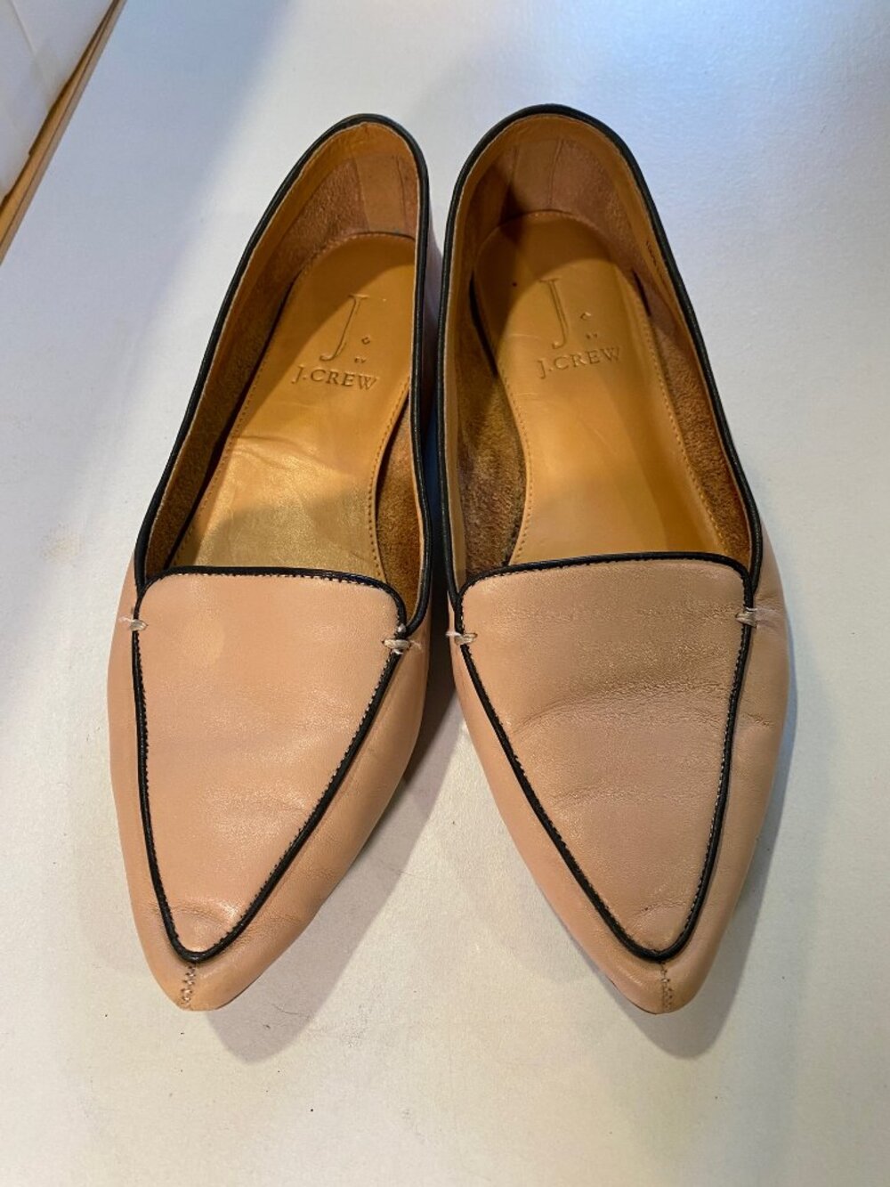 J Crew - Size 7M - Women's Leather "Edie" Loafers in Pink and Black trim